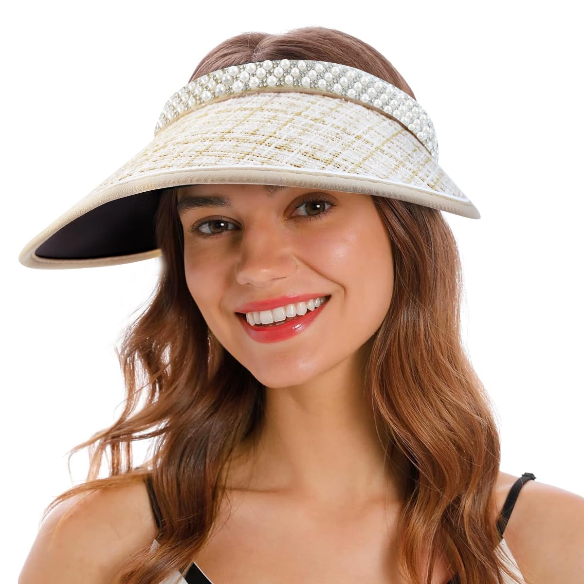 PALAY Sun Hats for Women Wide Brim Visor Beach Hat for Women Summer Hats for Women Fashion Embroidery Pearl Rhinestone Ladies Sport Cap UV Protection Hat - Ajustable PALAY Sun Hats for Women Wide Brim Visor Beach Hat for Women Summer Hats for Women Fashion Embroidery Pearl Rhinestone Ladies Sport Cap UV Protection Hat - Ajustable